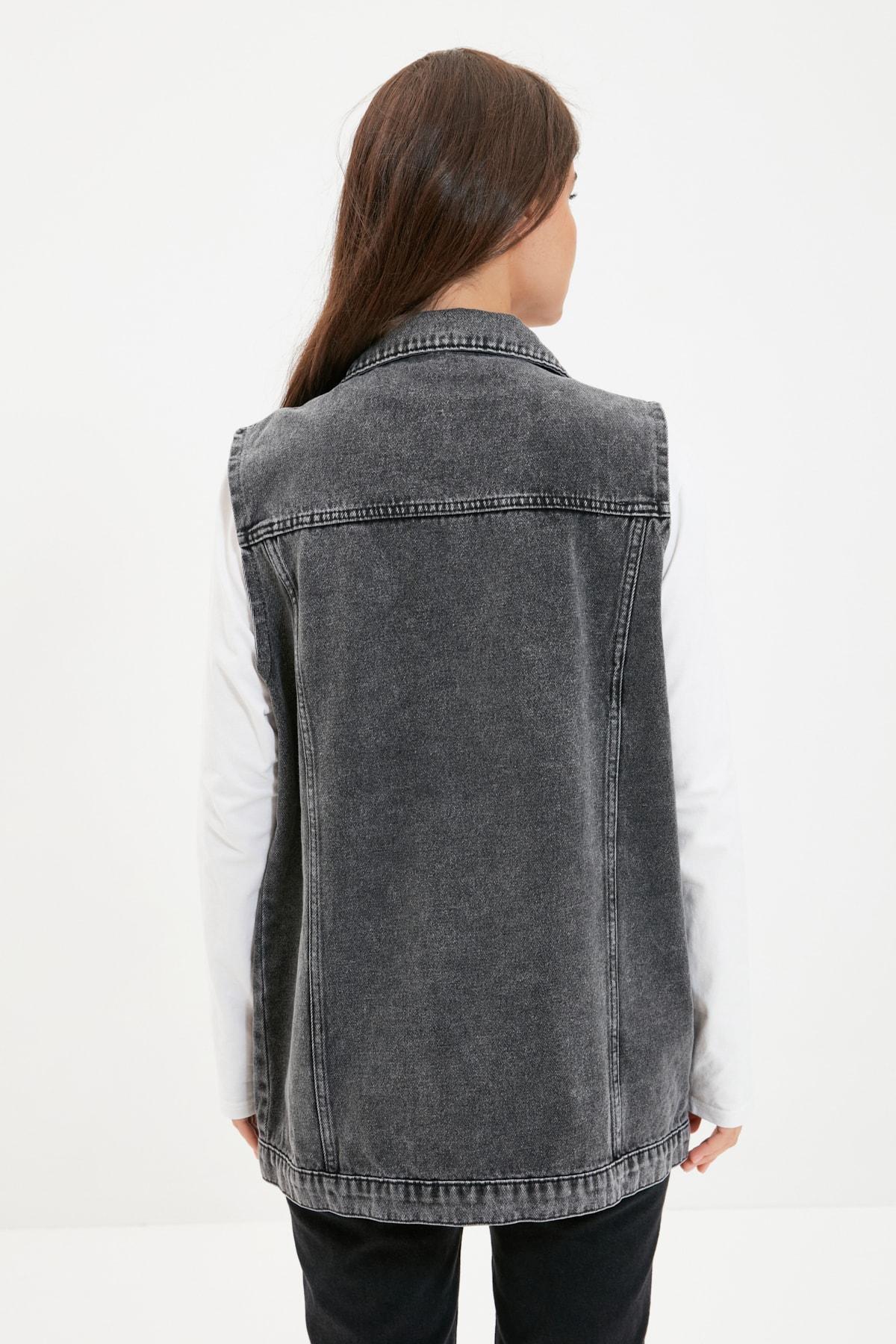 Grey Collared Detailed Denim Jacket, Gray, large image number 11