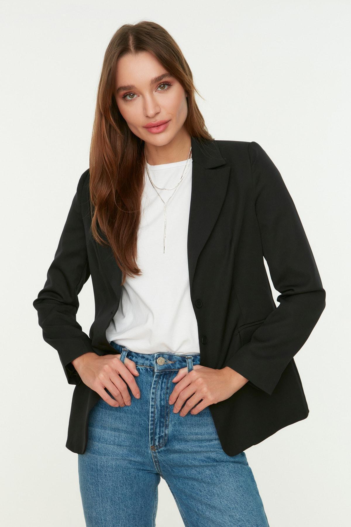 Black Lapel Collar Blazer, , large image number 0