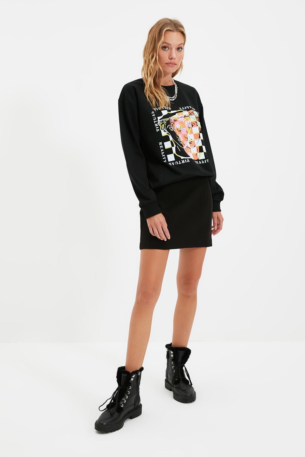 Black Oversize Crew Neck Sweatshirt, , large image number 1