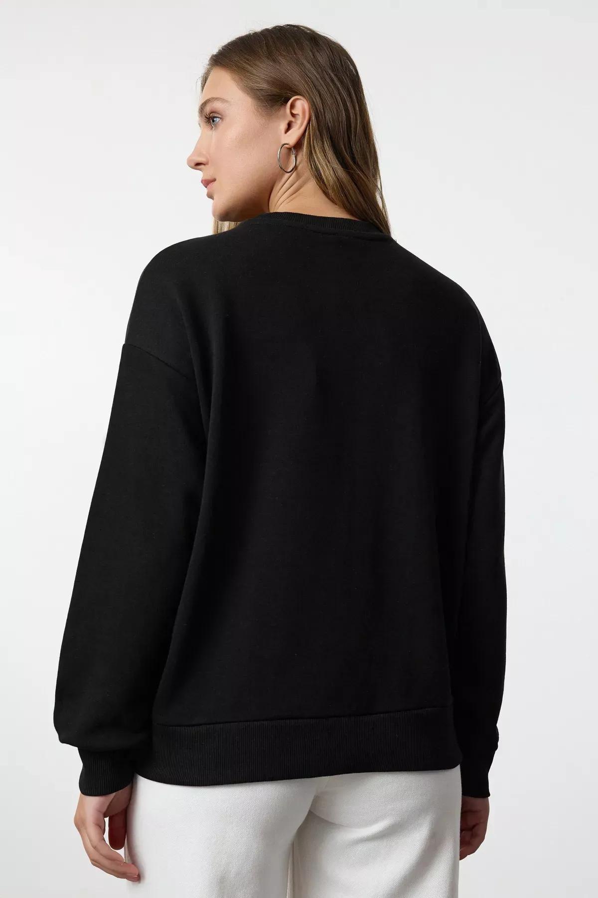 Black Oversize Crew Neck Sweatshirt, , large image number 8