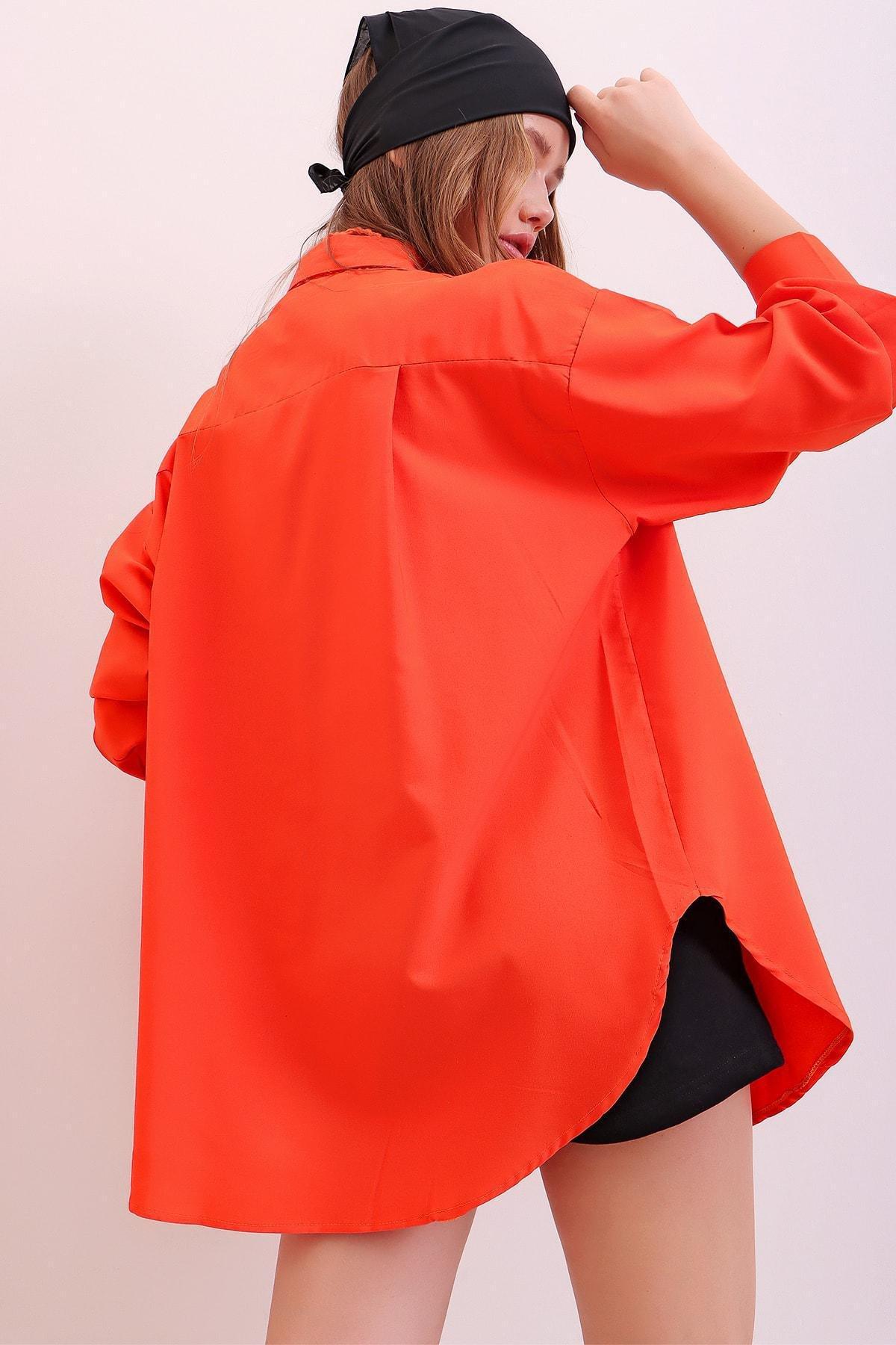 Orange Oversize Long Woven Shirt, Orange, large image number 10