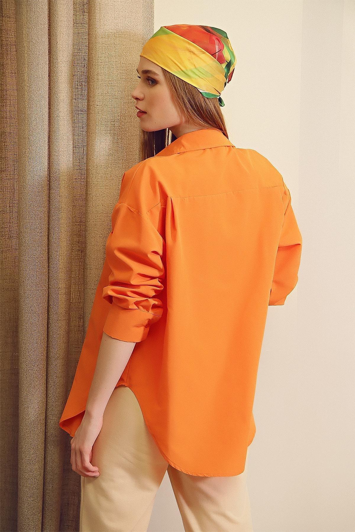 Orange Oversize Long Woven Shirt, Orange, large image number 12