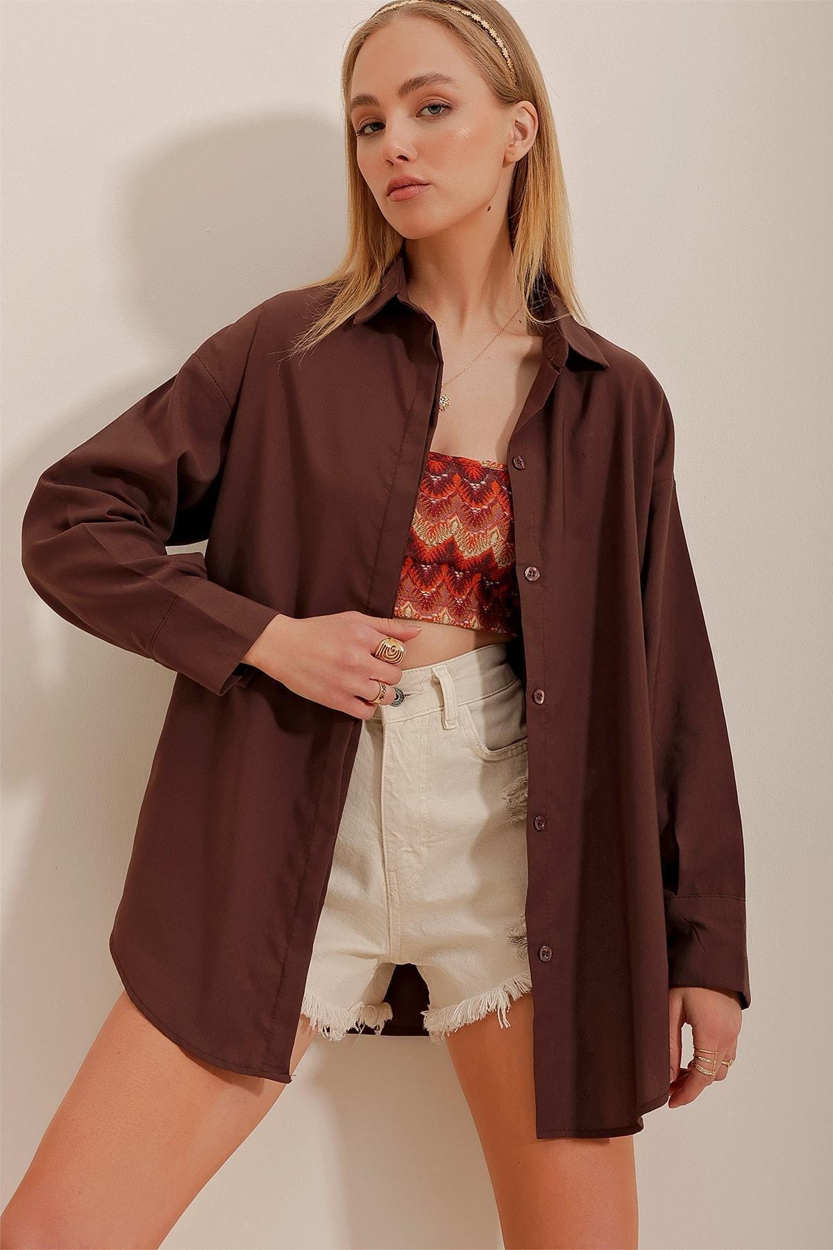 Brown Relaxed V-Neck Shirt, , large image number 5