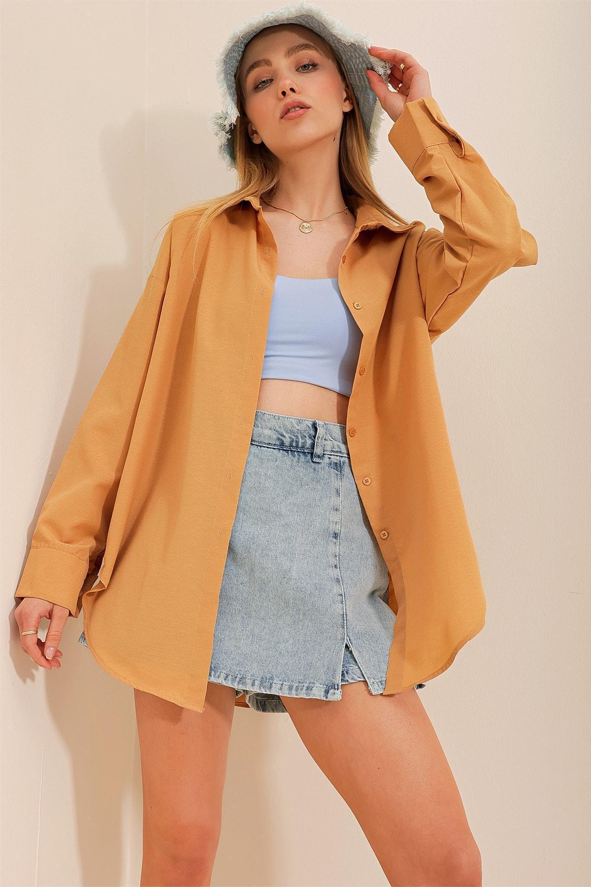 Brown Relaxed V-Neck Shirt, Brown, large image number 6