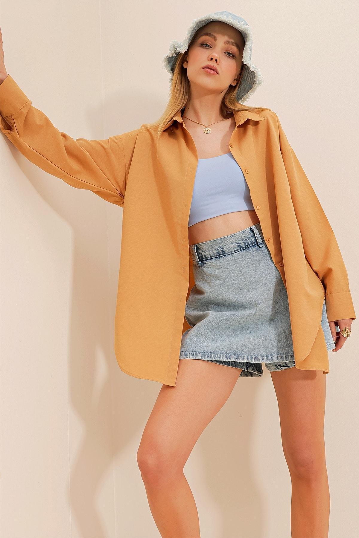 Brown Relaxed V-Neck Shirt, Brown, large image number 9