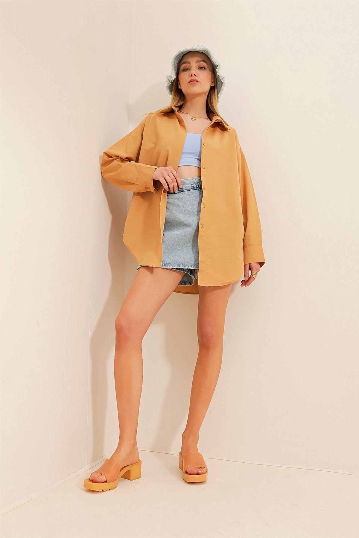 Brown Relaxed V-Neck Shirt, Brown, large image number 13