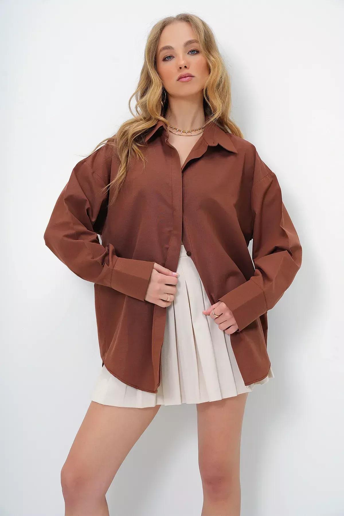 Brown Relaxed V-Neck Shirt, , large image number 14