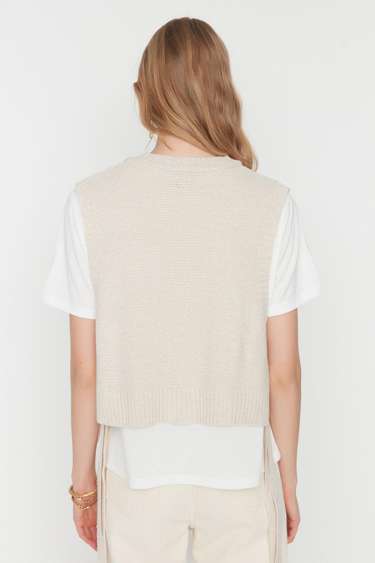 Beige Mini Sweater Vest, , large image number 6
