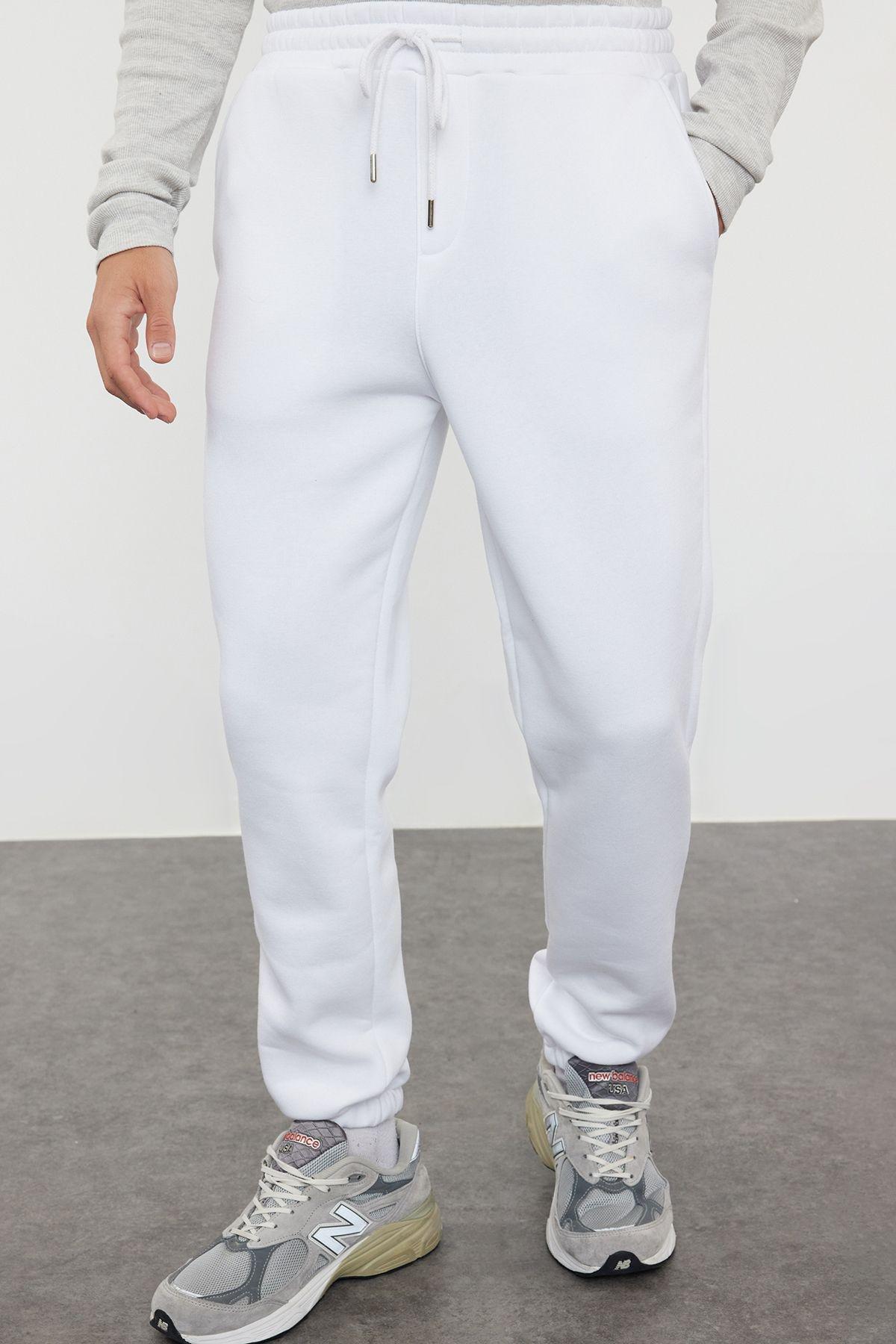 White Elastic Polar Fleece Sweatpants, White, large image number 0