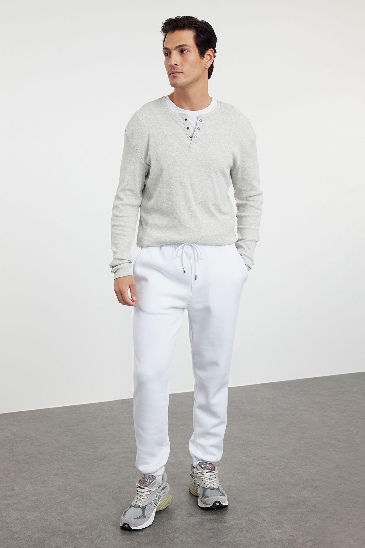 White Elastic Polar Fleece Sweatpants, White, large image number 1