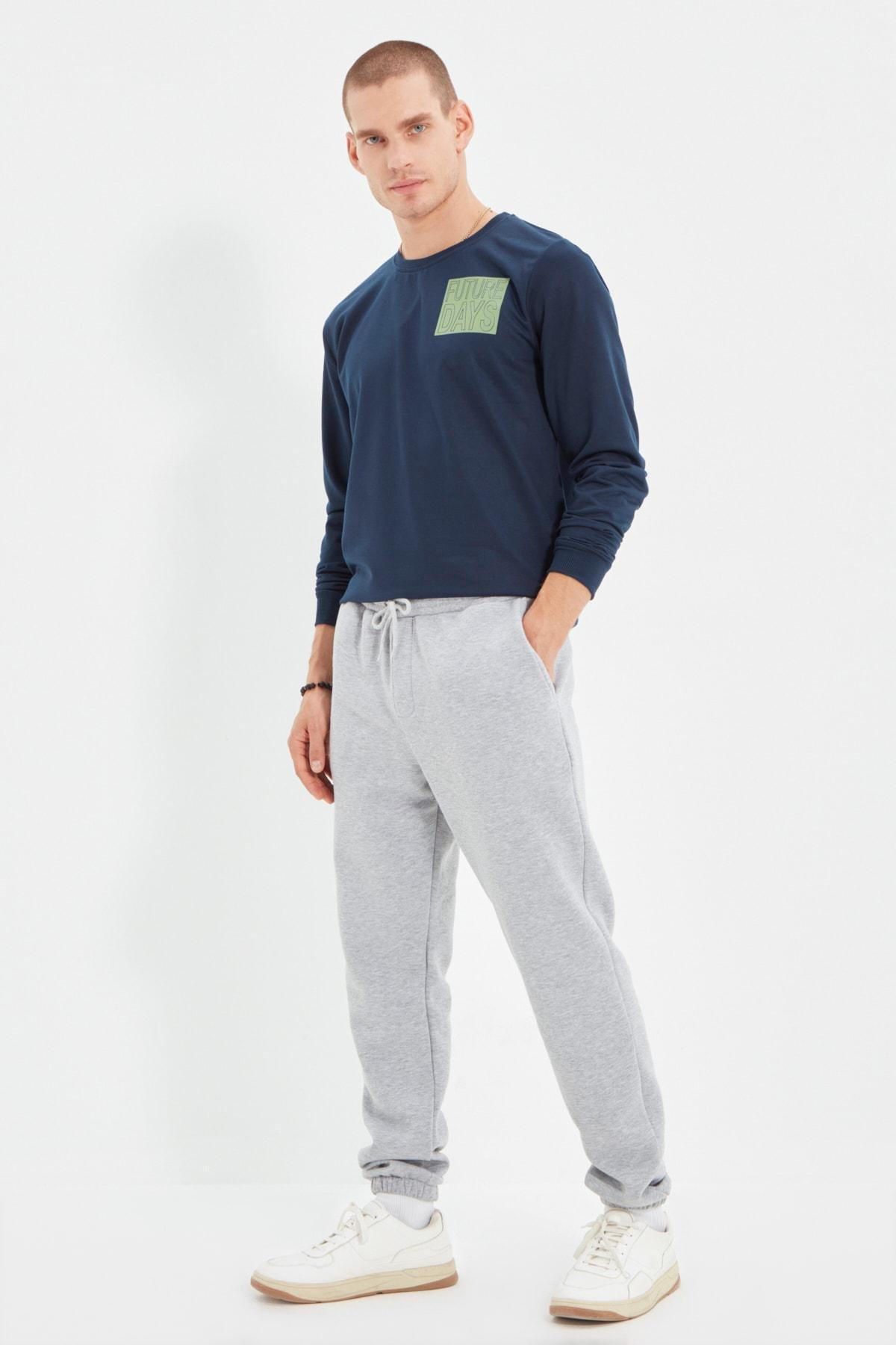 Grey Straight Mid Waist Sweatpants, , large image number 0