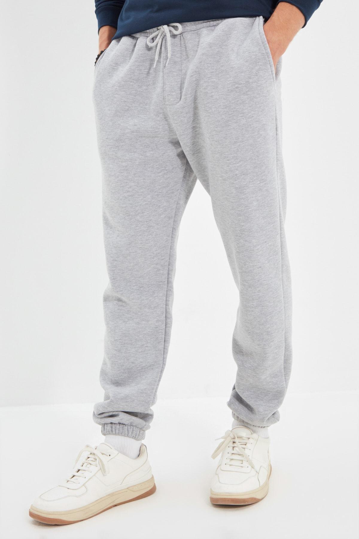 Grey Straight Mid Waist Sweatpants, , large image number 1