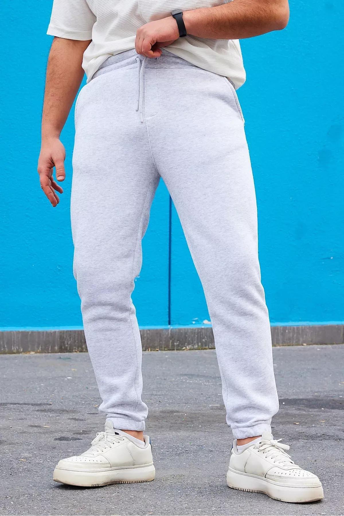 Grey Straight Mid Waist Sweatpants, Gray, large image number 3