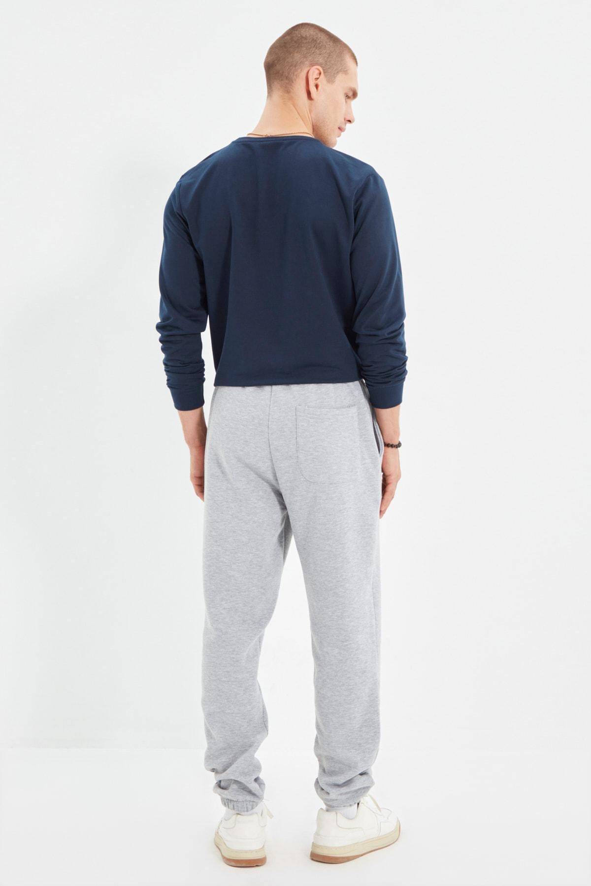 Grey Straight Mid Waist Sweatpants, , large image number 4