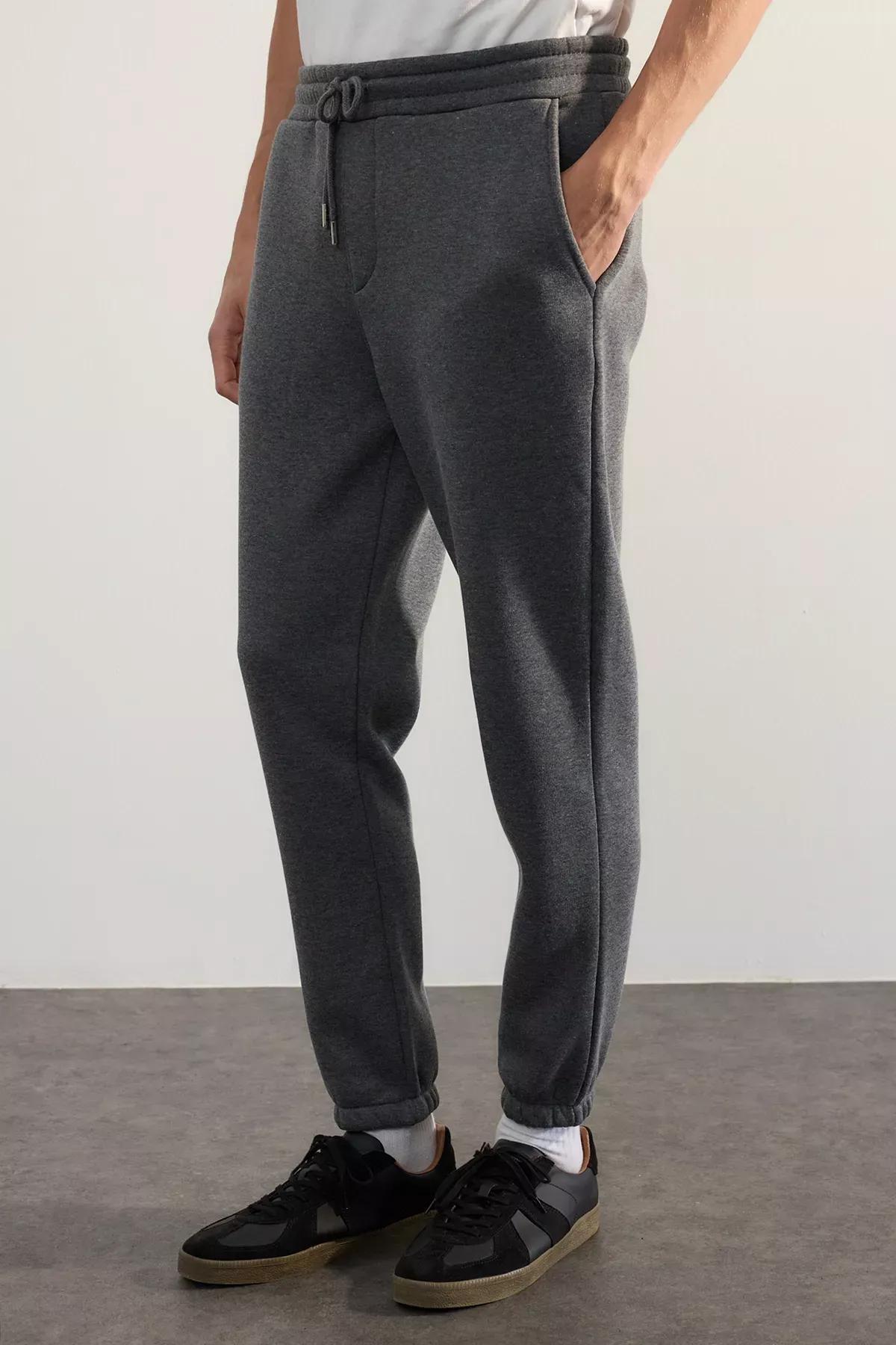 Grey Melange Fleece Sweatpants, Anthracite Melange, large image number 0