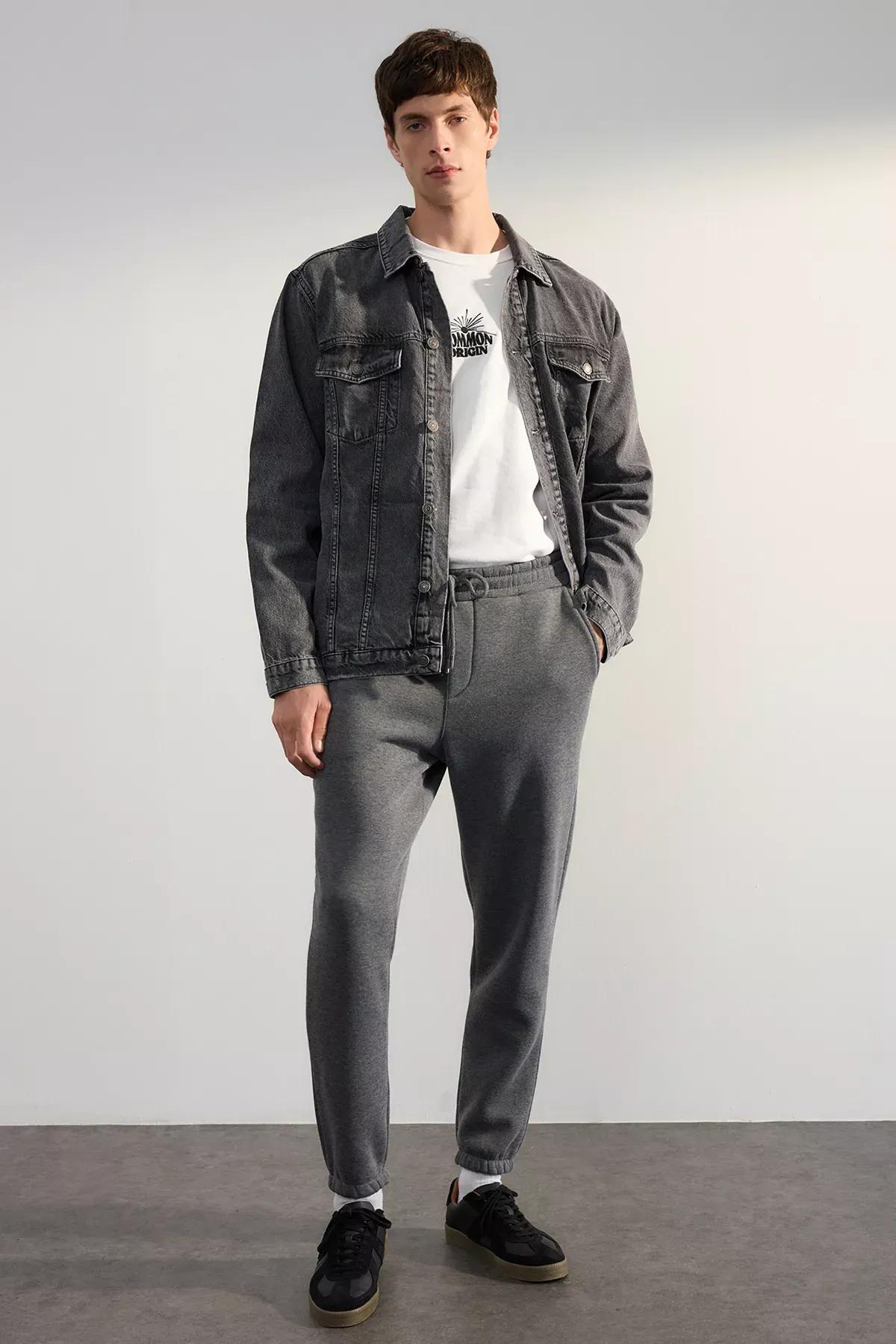 Grey Melange Fleece Sweatpants, Anthracite Melange, large image number 2