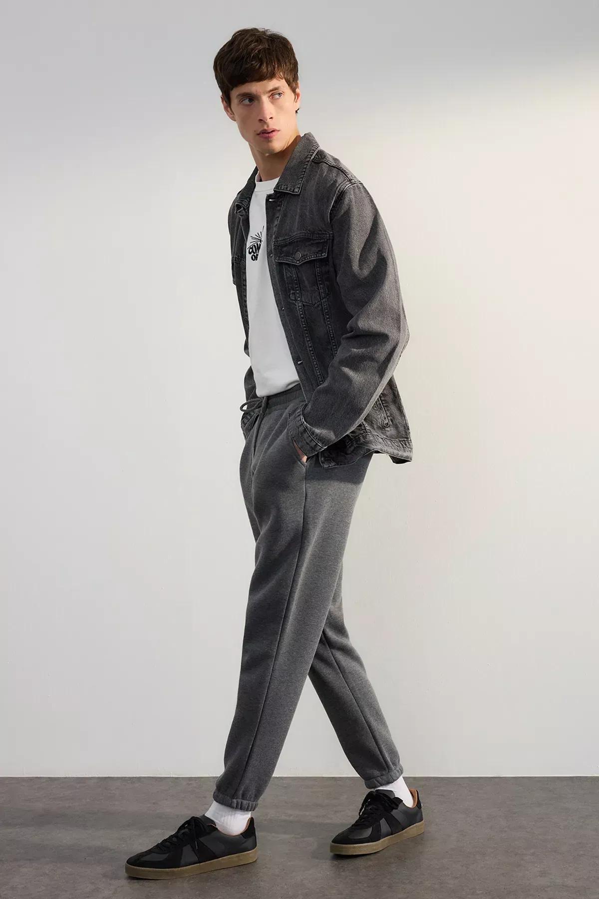 Grey Melange Fleece Sweatpants, Anthracite Melange, large image number 3