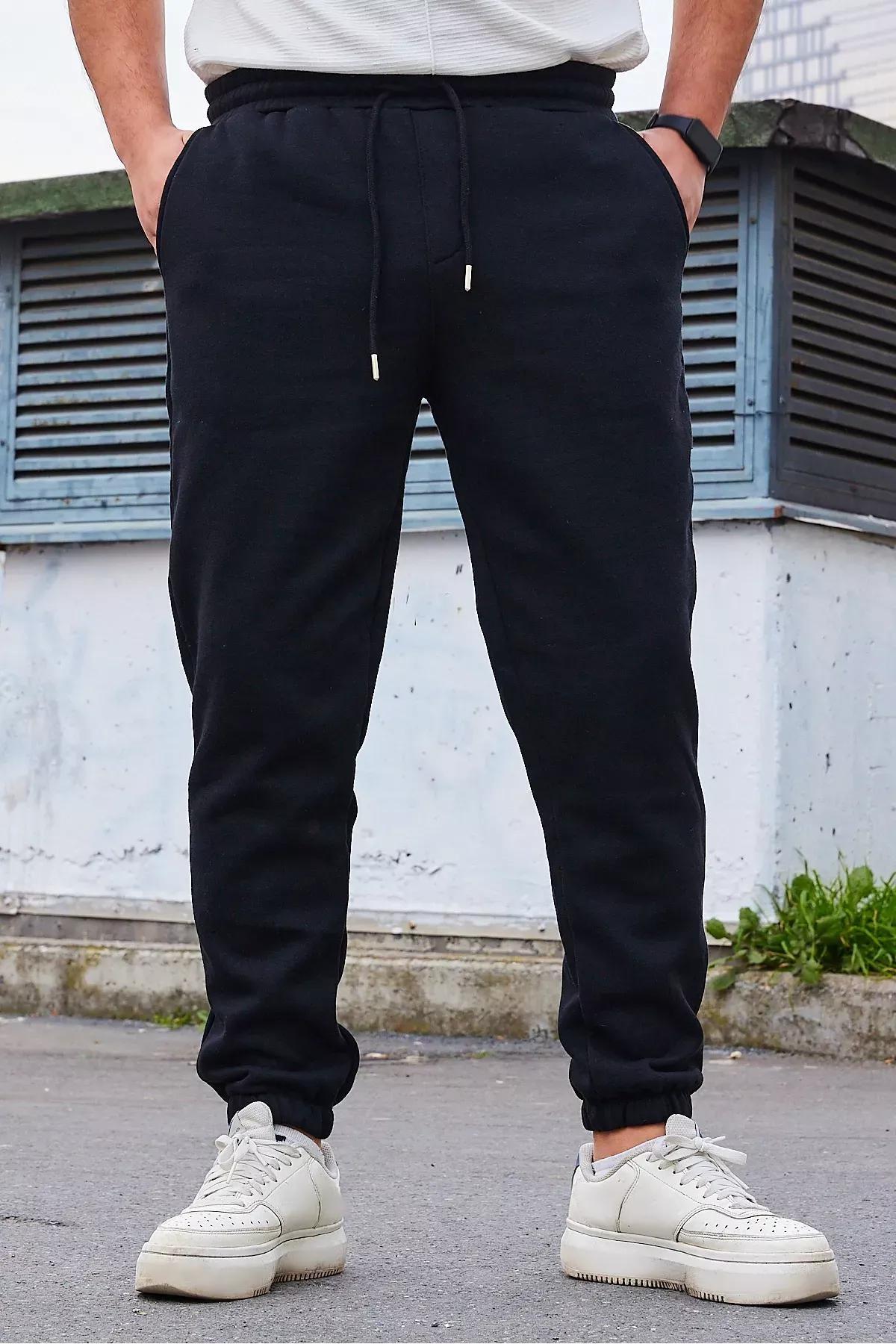 Black Straight Sweatpants, Black, medium