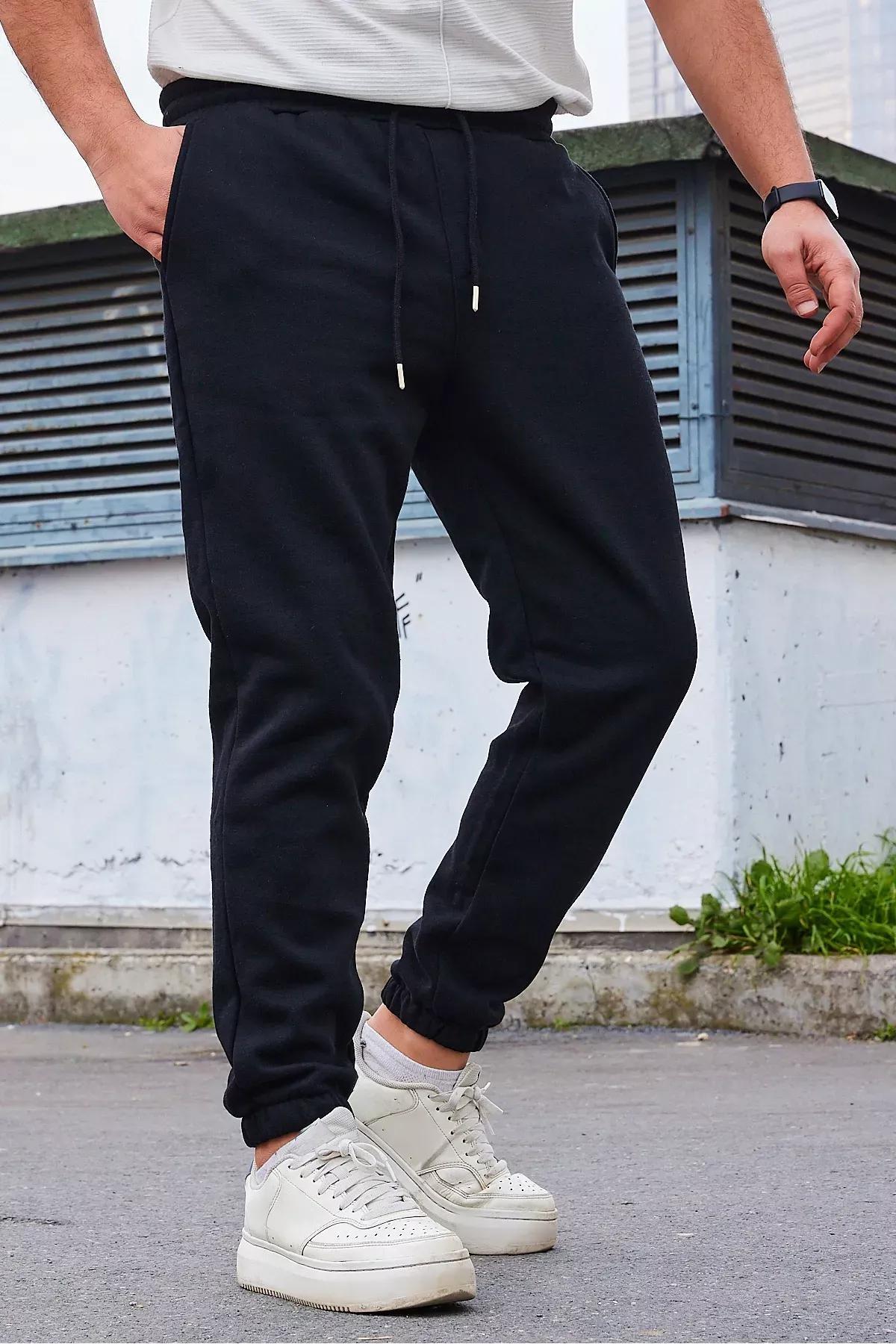 Black Straight Sweatpants, Black, medium