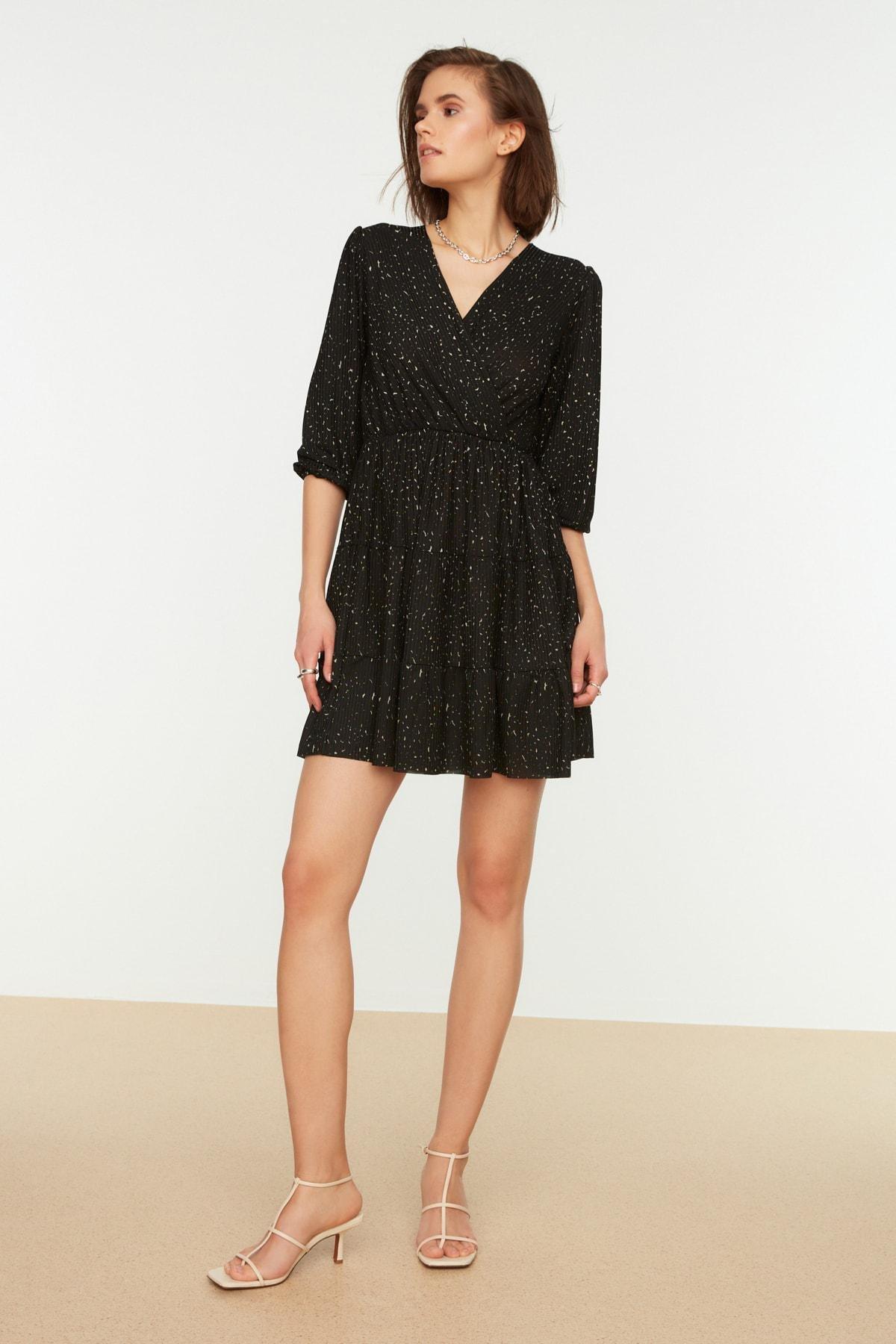 فستان سكيتر بفتحة رقبة V متقاطعة، أسود, Black, large image number 2