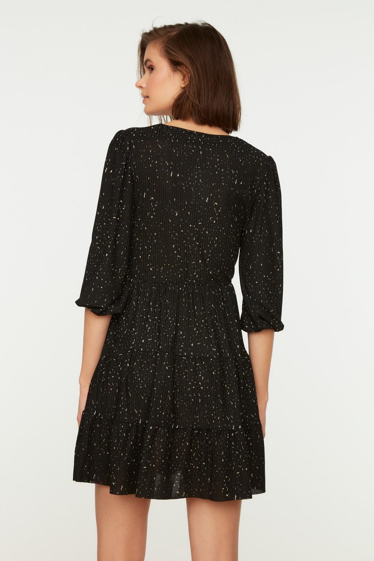 فستان سكيتر بفتحة رقبة V متقاطعة، أسود, Black, large image number 5