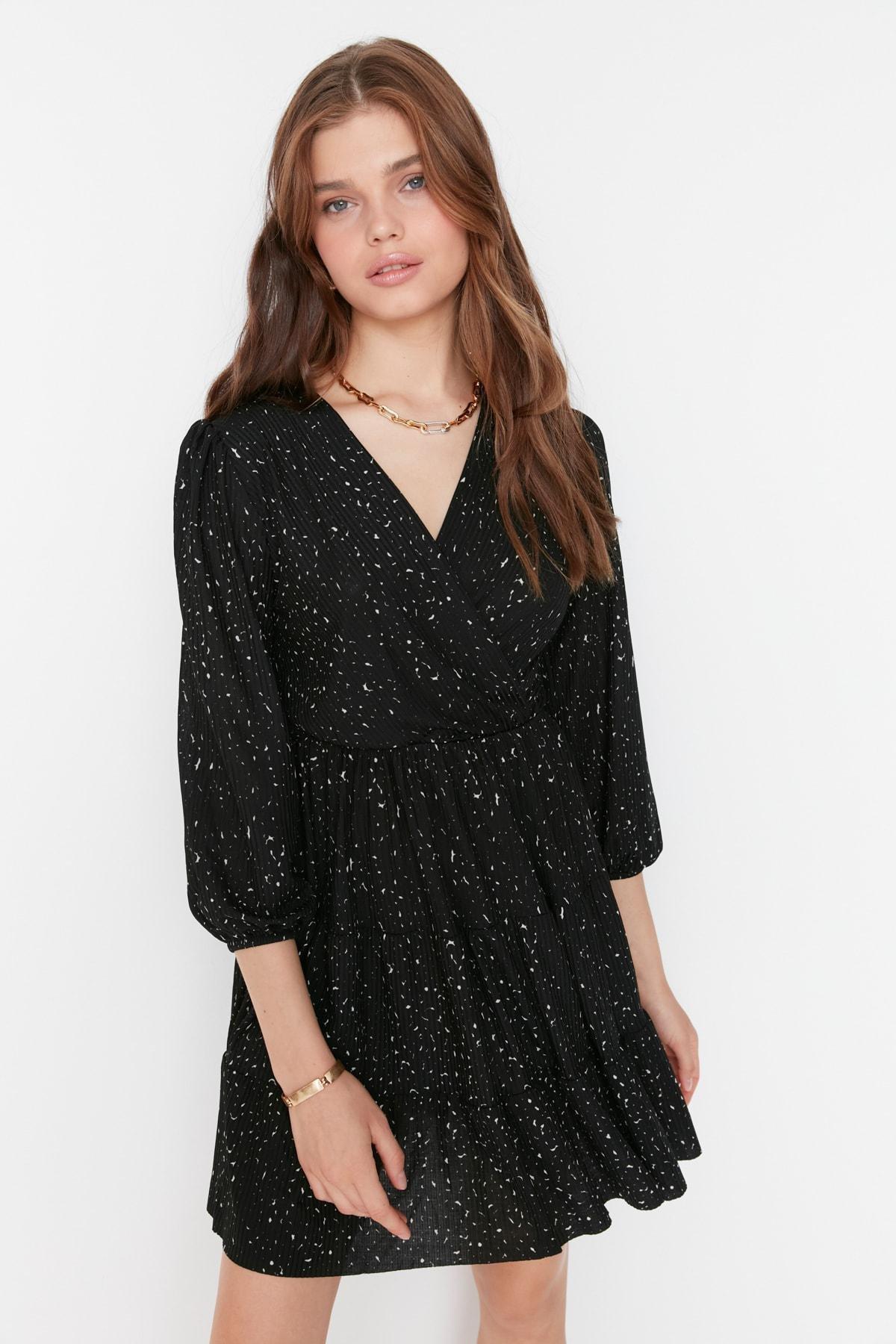 فستان سكيتر بفتحة رقبة V متقاطعة، أسود, Black, large image number 8