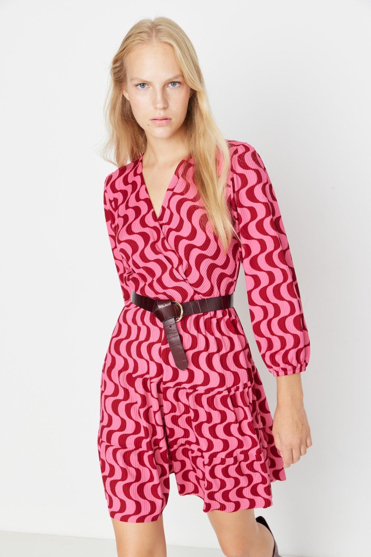 Burgundy Skater Double-Breasted Dress, , large image number 0