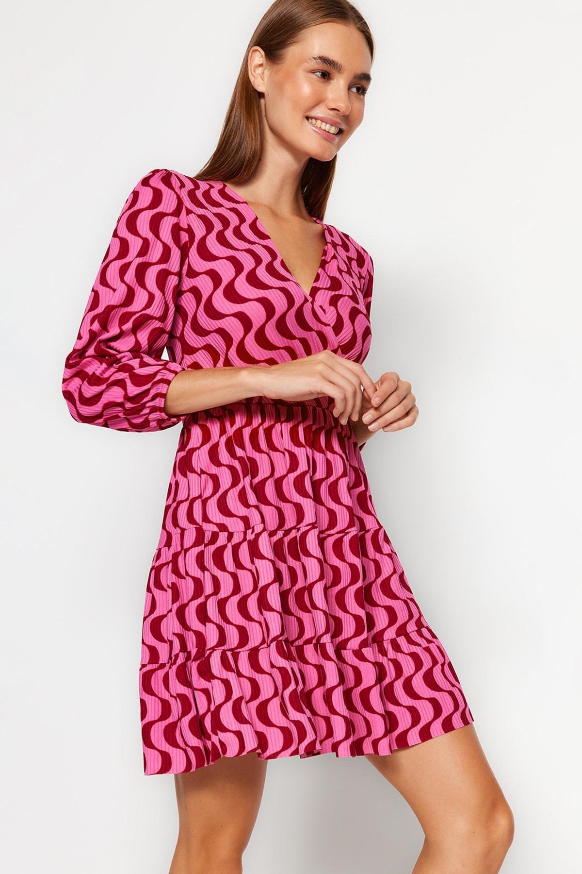 Burgundy Skater Double-Breasted Dress, , large image number 1