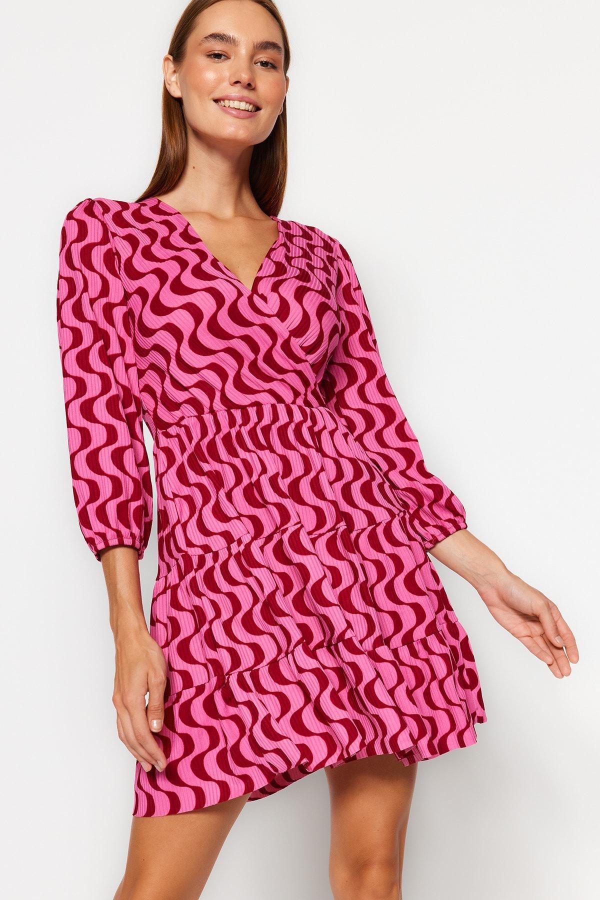 Burgundy Skater Double-Breasted Dress, , large image number 2