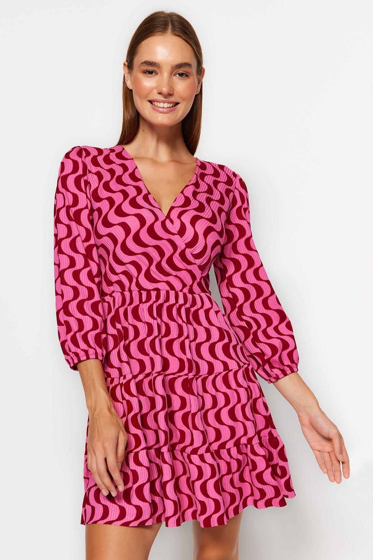 Burgundy Skater Double-Breasted Dress, , large image number 3