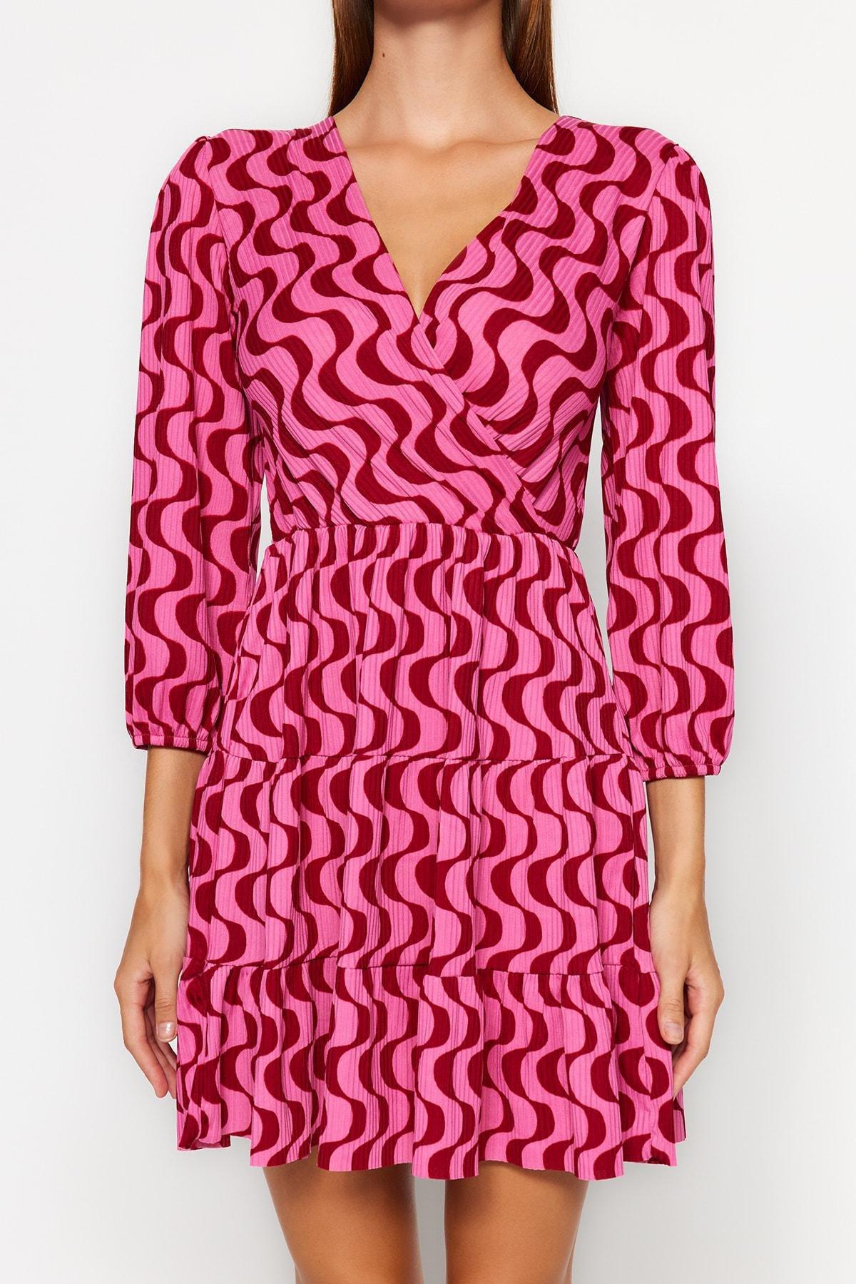 Burgundy Skater Double-Breasted Dress, , large image number 4