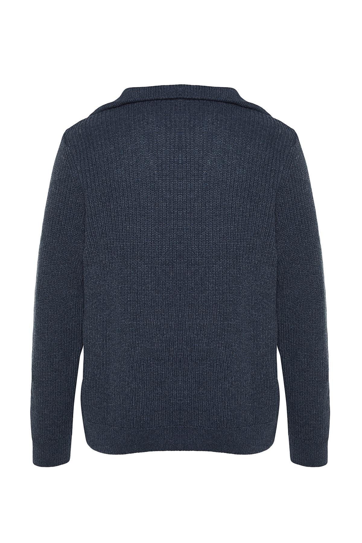 Navy High Neck Sweater, Indigo, medium