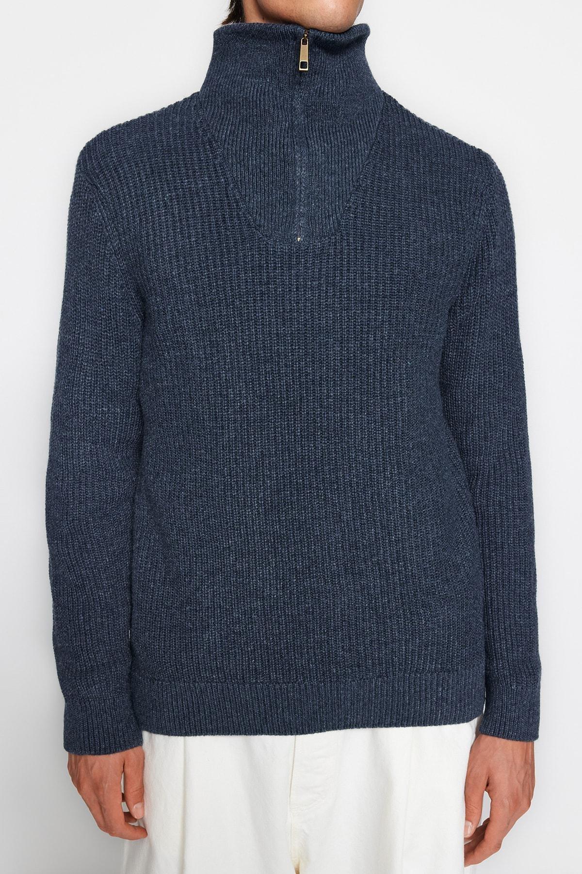 Navy High Neck Sweater, , large image number 4