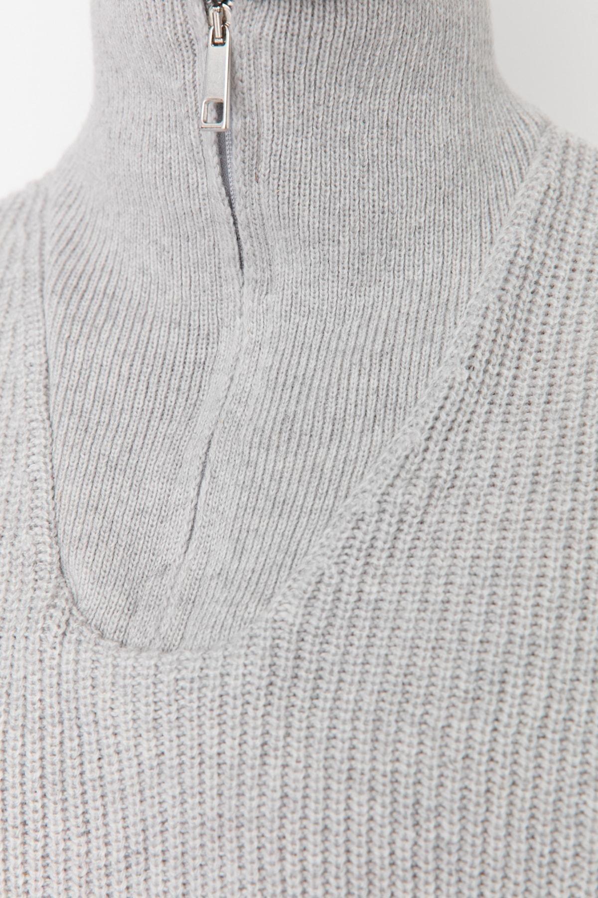 Grey Regular Fit Woolen Zipper Turtleneck Knitwear Sweater TMNAW22KZ0347, Single item, , large image number 6