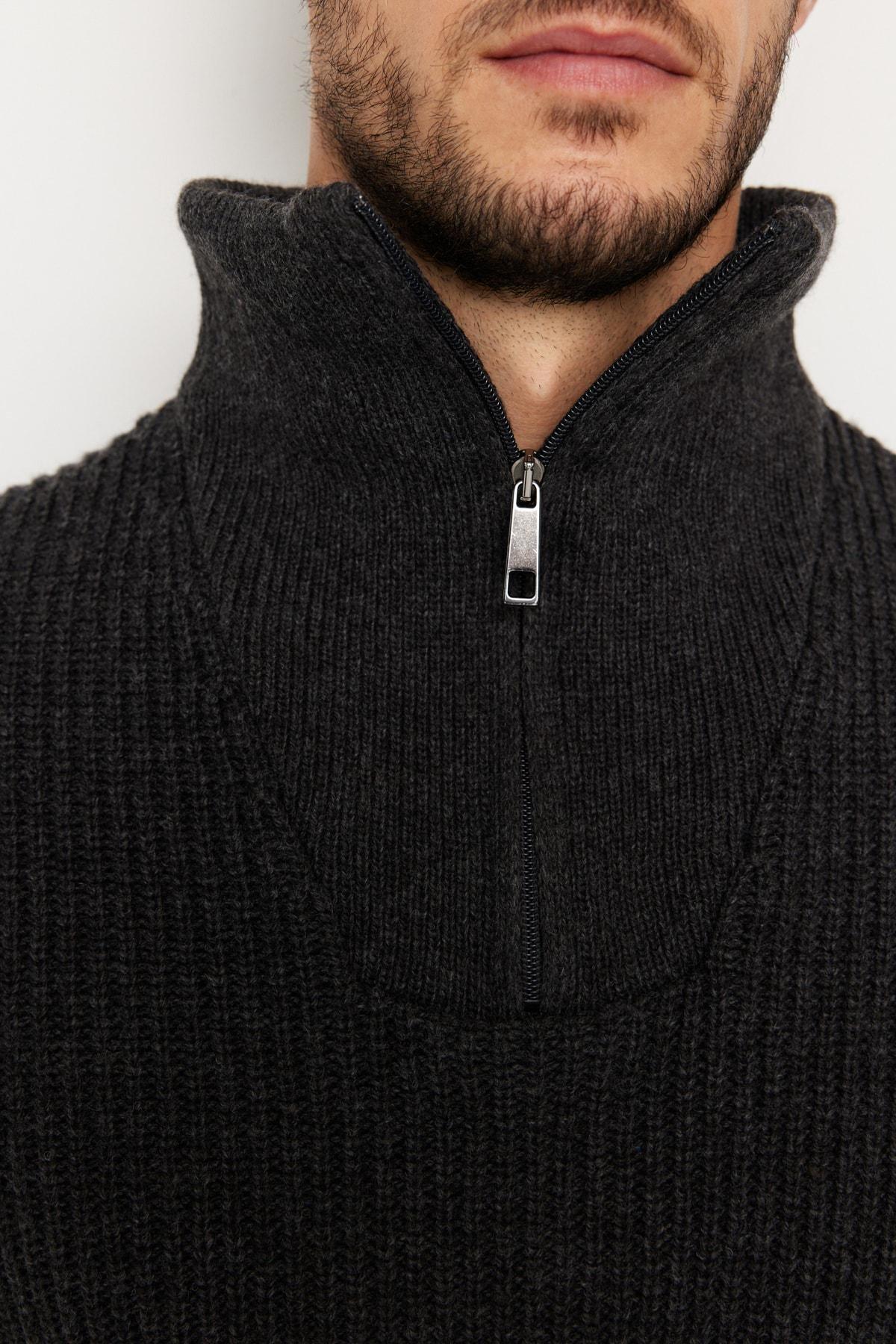Grey Regular Fit Woolen Zipper Turtleneck Knitwear Sweater TMNAW22KZ0347, Single item, , large image number 7