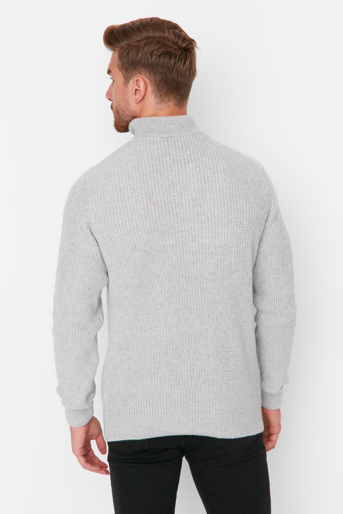Grey Regular Fit Woolen Zipper Turtleneck Knitwear Sweater TMNAW22KZ0347, Single item, , large image number 8