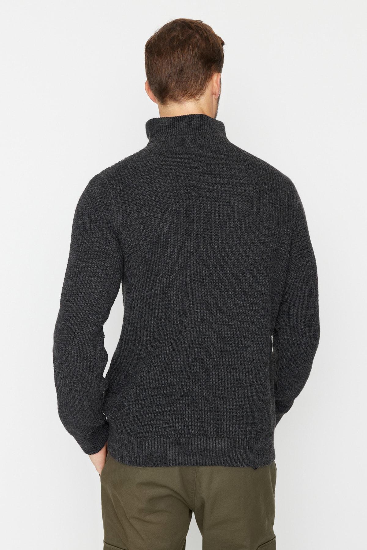 Grey Regular Fit Woolen Zipper Turtleneck Knitwear Sweater TMNAW22KZ0347, Single item, , large image number 9