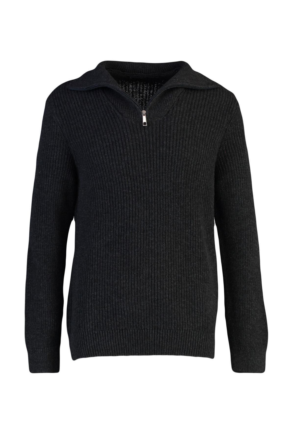 Grey Regular Fit Woolen Zipper Turtleneck Knitwear Sweater TMNAW22KZ0347, Single item, , large image number 10