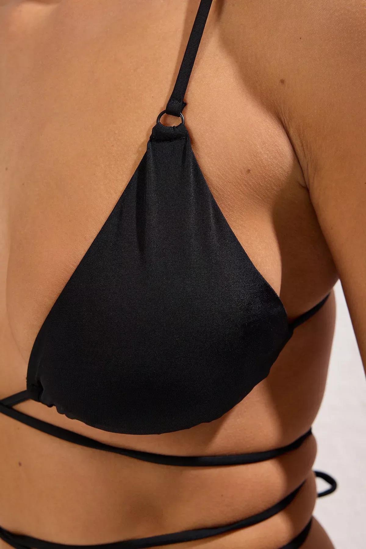 Black Plain Bikini Top, Black, large image number 4