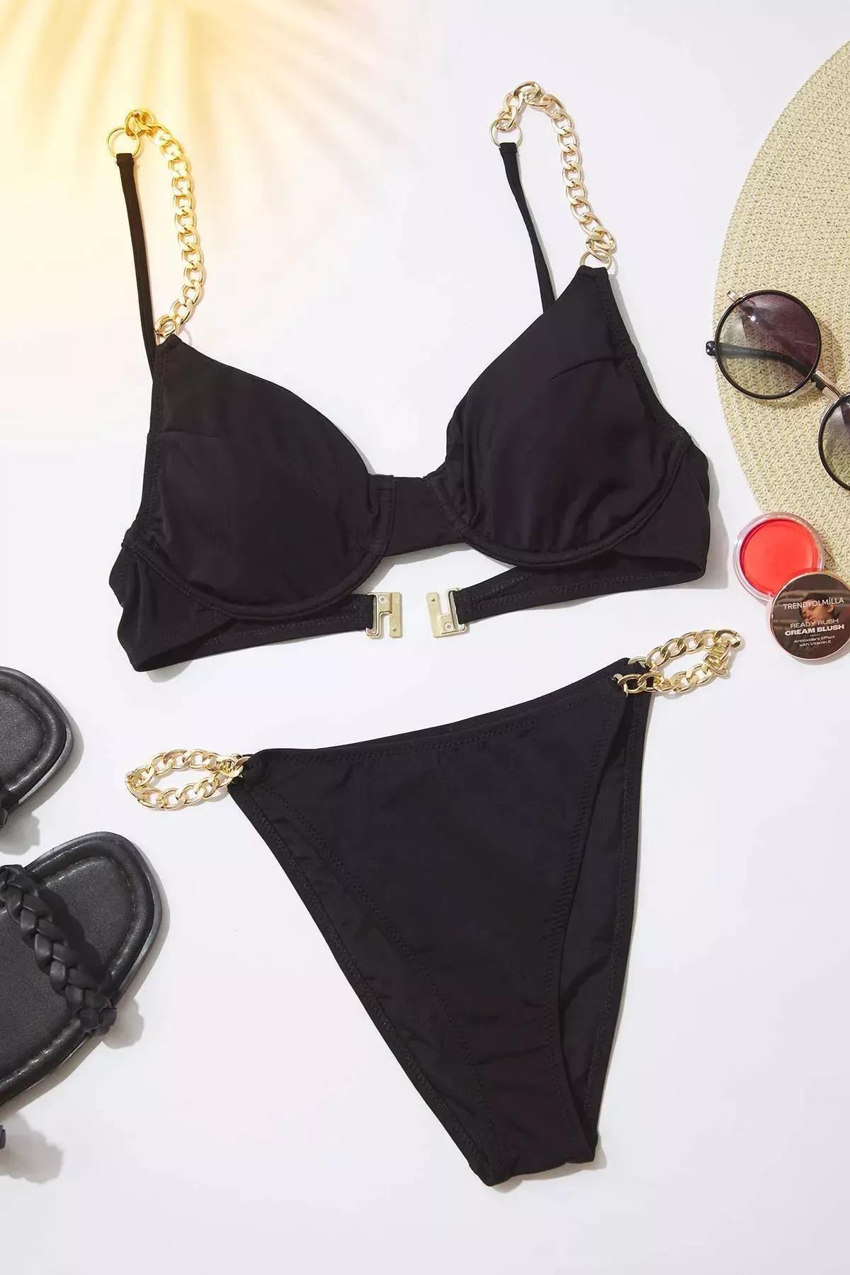Black Mid Waist Bikini Bottom, , large image number 1
