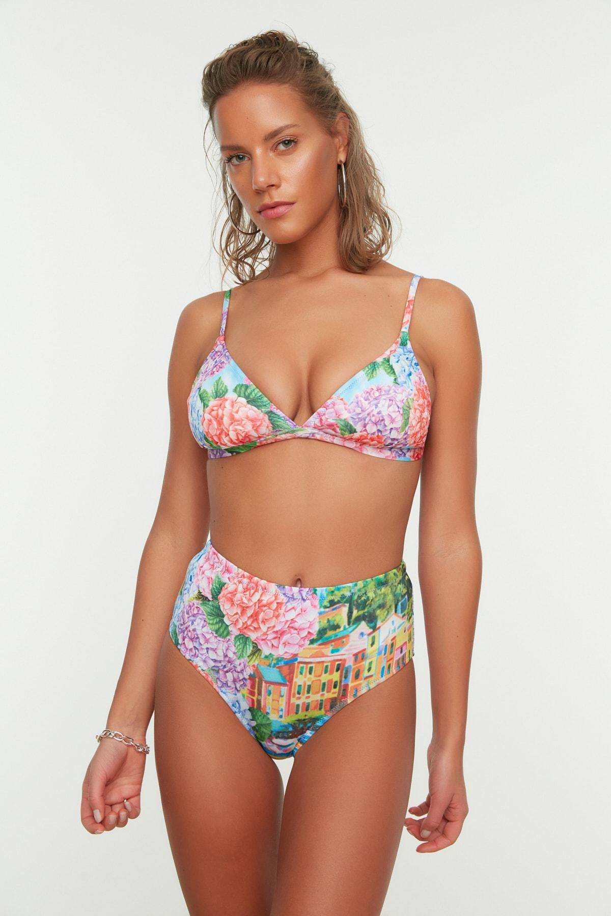 Multicolour Landscape Print Mid Waist Bikini Bottom, Multicolor, large image number 0