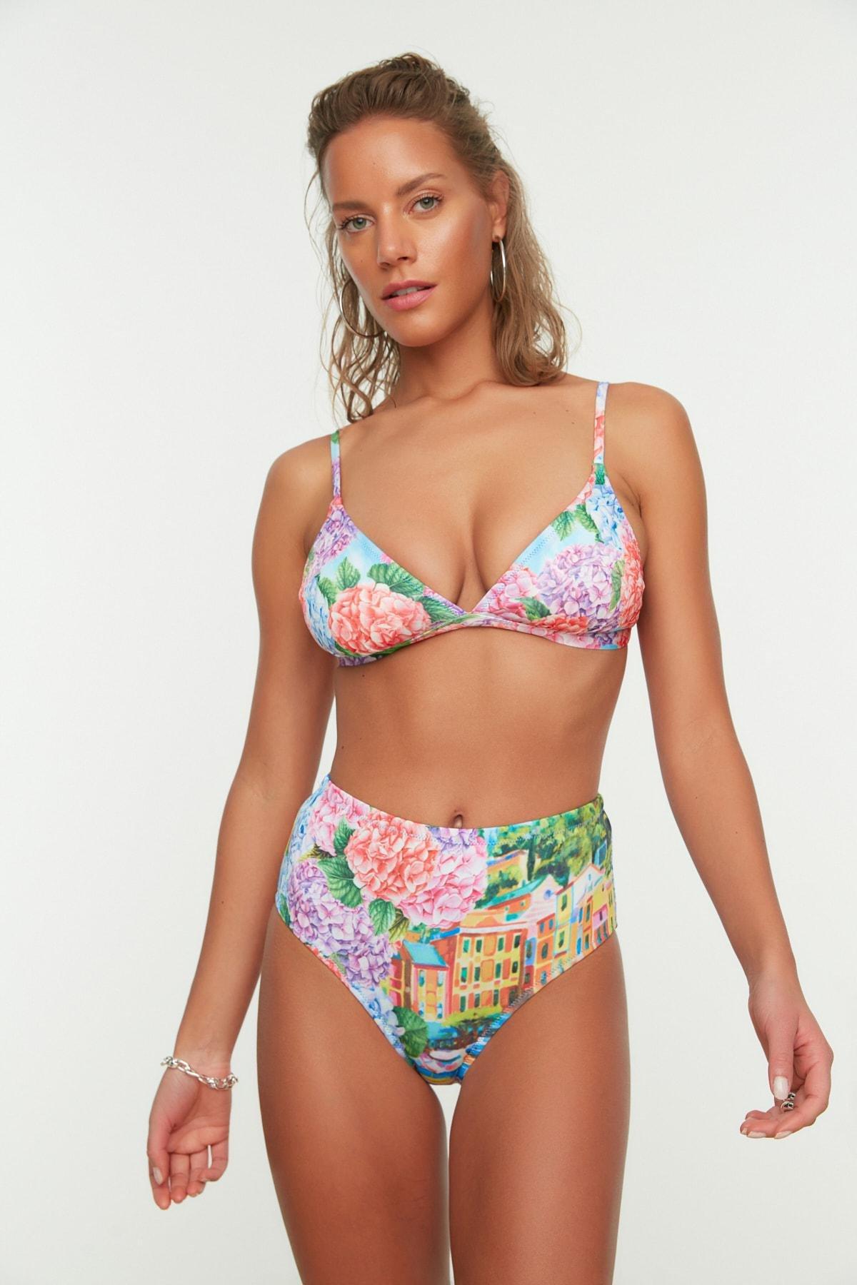 Multicolour Landscape Print Mid Waist Bikini Bottom, Multicolor, large image number 2