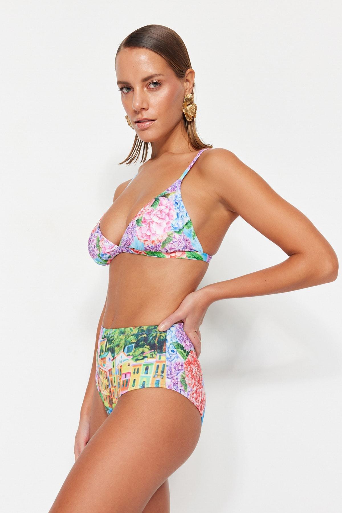 Multicolour Landscape Print Mid Waist Bikini Bottom, Multicolor, large image number 3