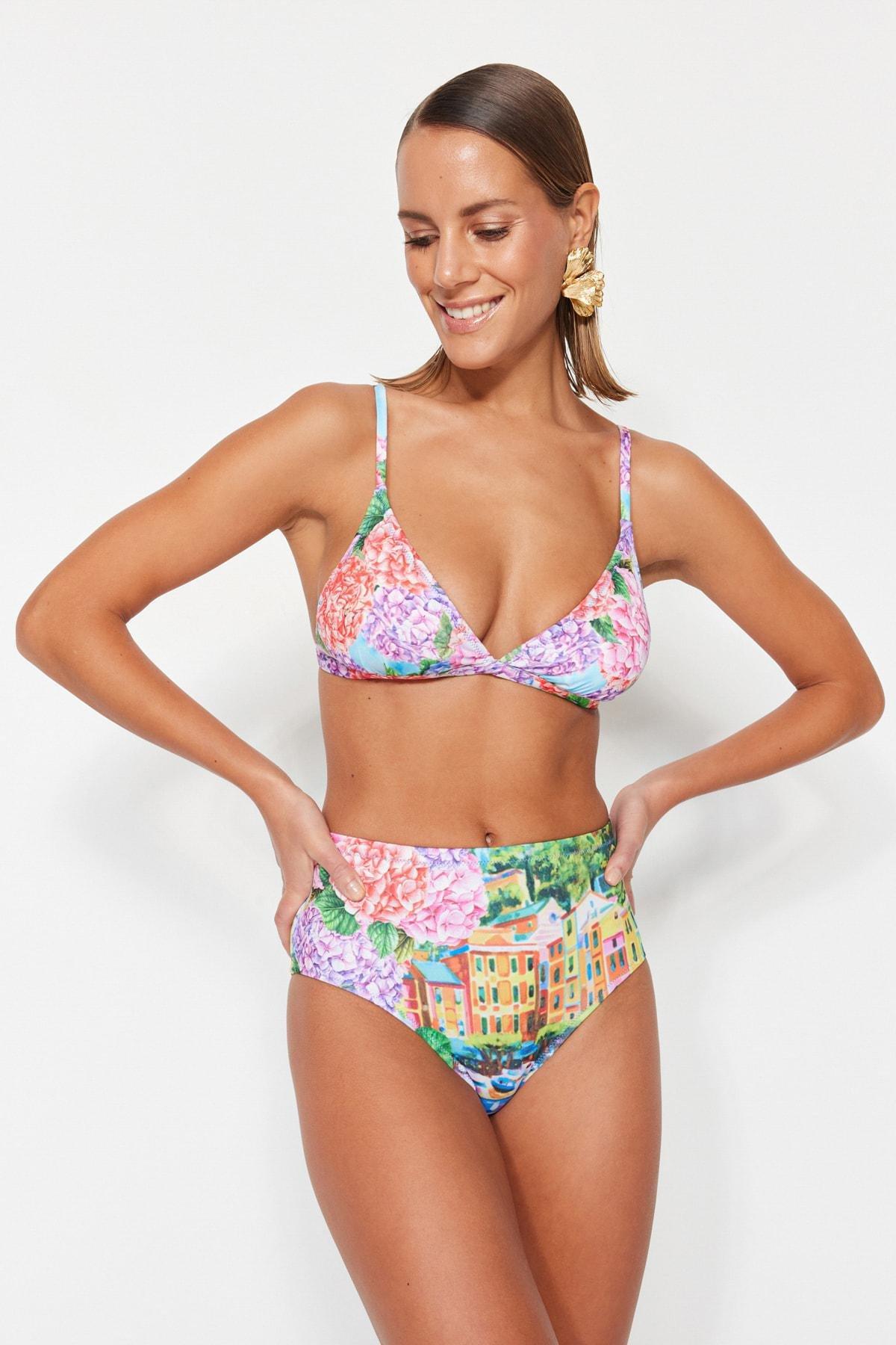 Multicolour Landscape Print Mid Waist Bikini Bottom, Multicolor, large image number 5