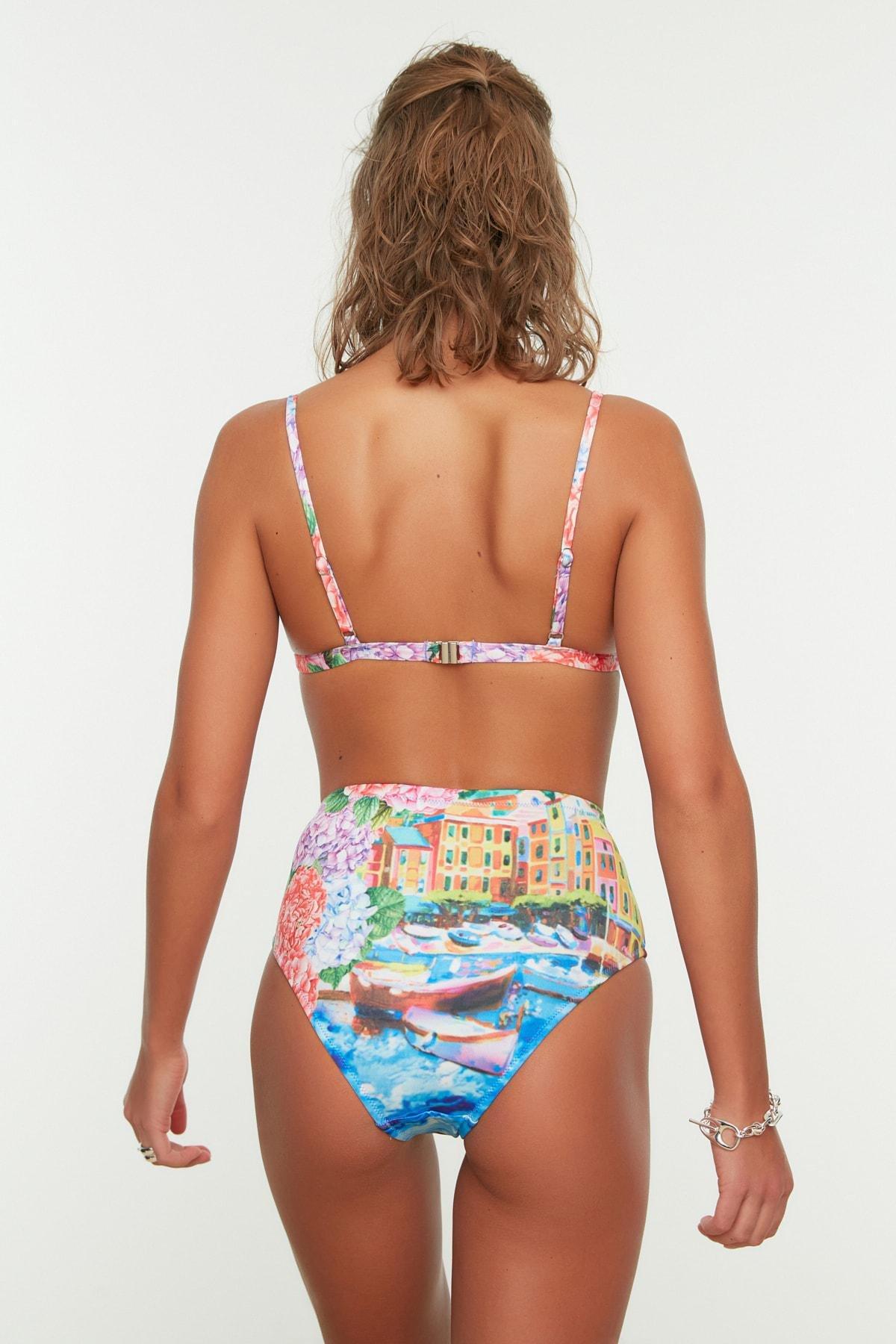 Multicolour Landscape Print Mid Waist Bikini Bottom, Multicolor, large image number 6