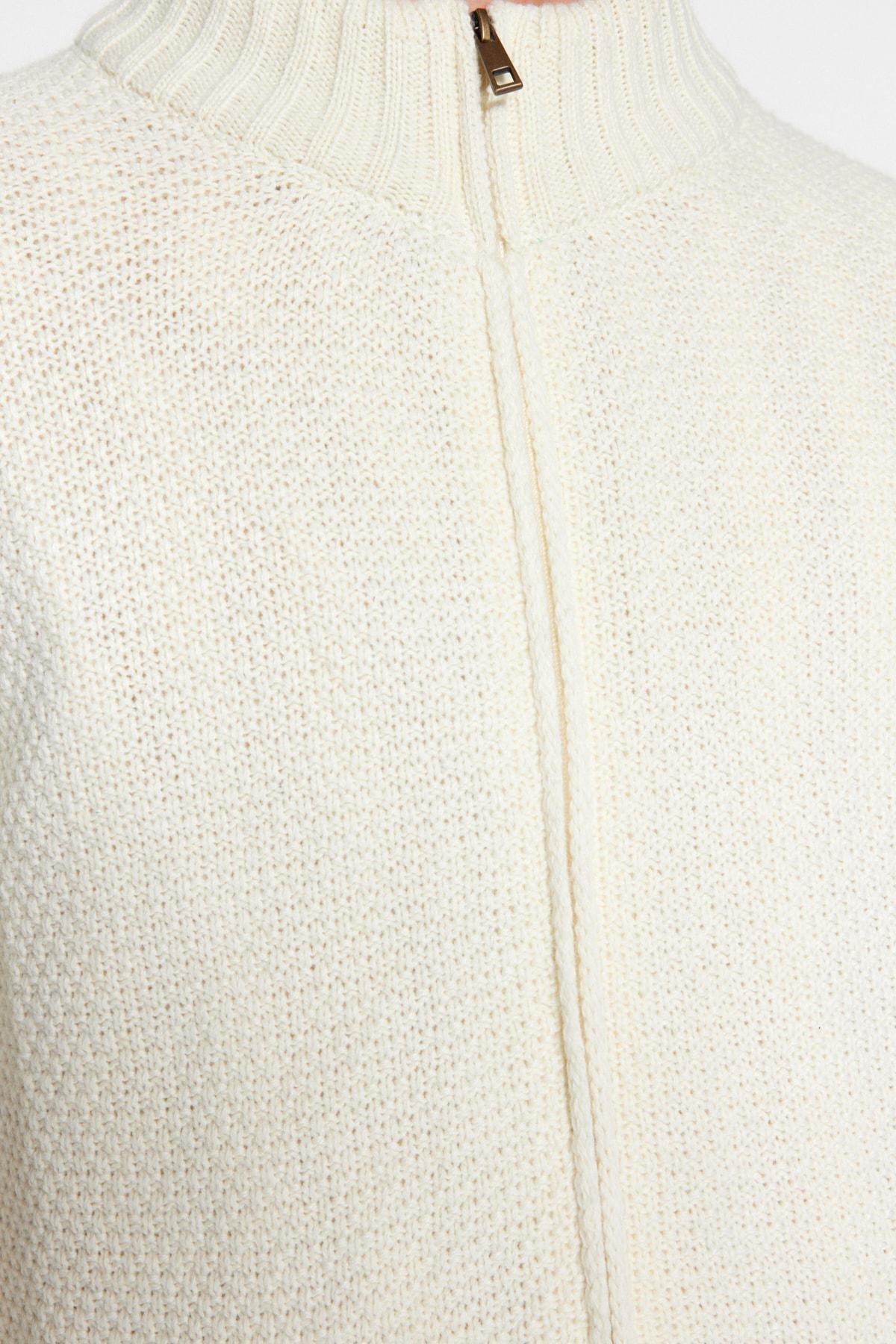 Cream Slim High Neck Cardigan, , large image number 3