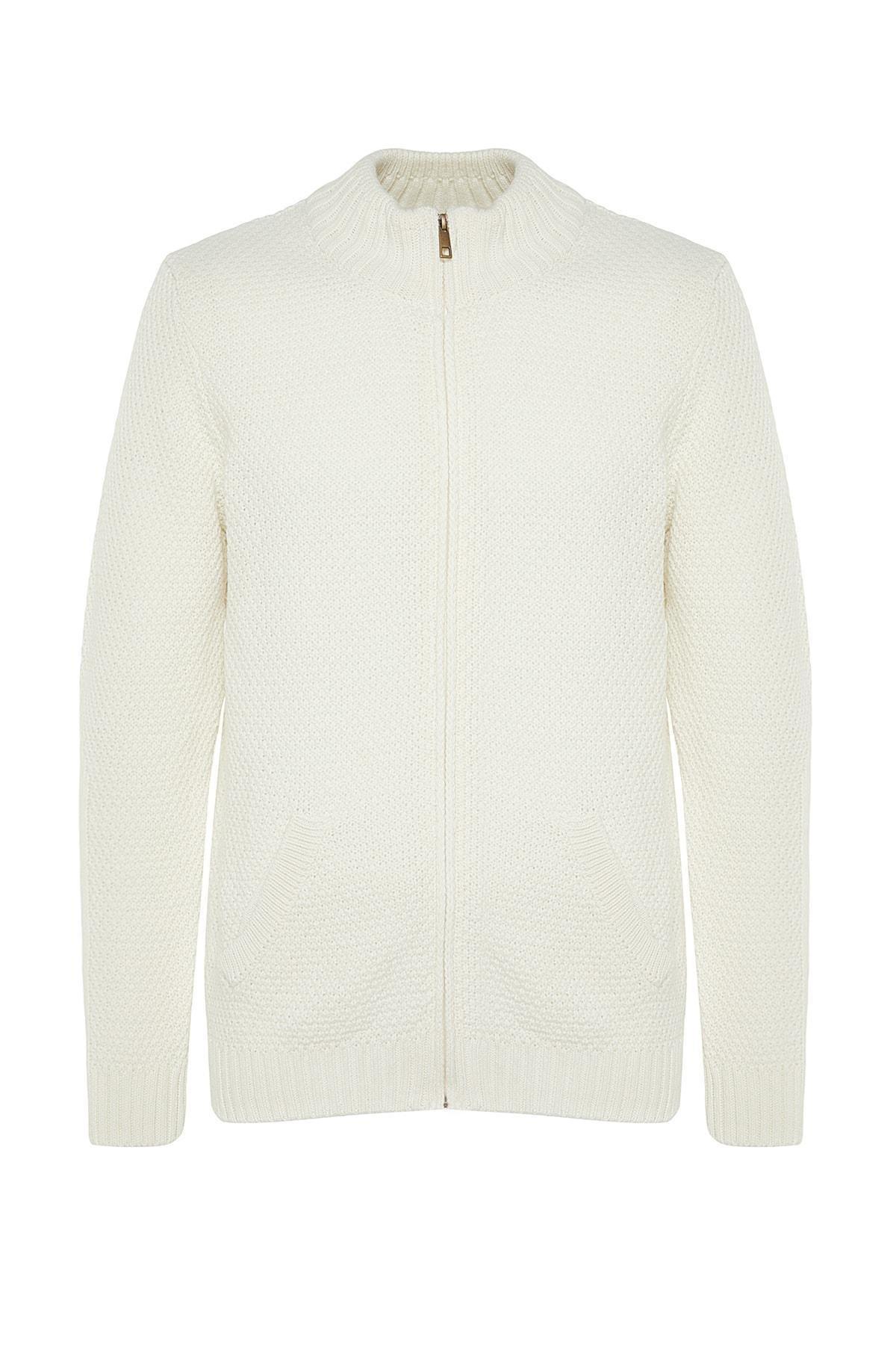 Cream Slim High Neck Cardigan, , large image number 5