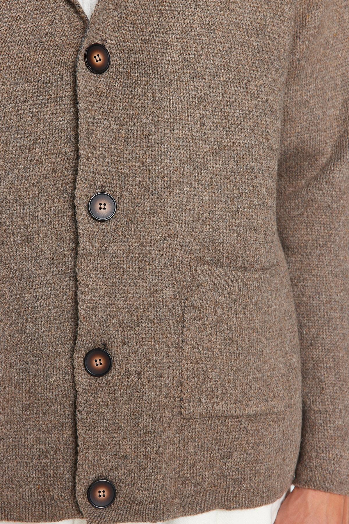 Brown Collared Knitted Cardigan, Mink, large image number 3