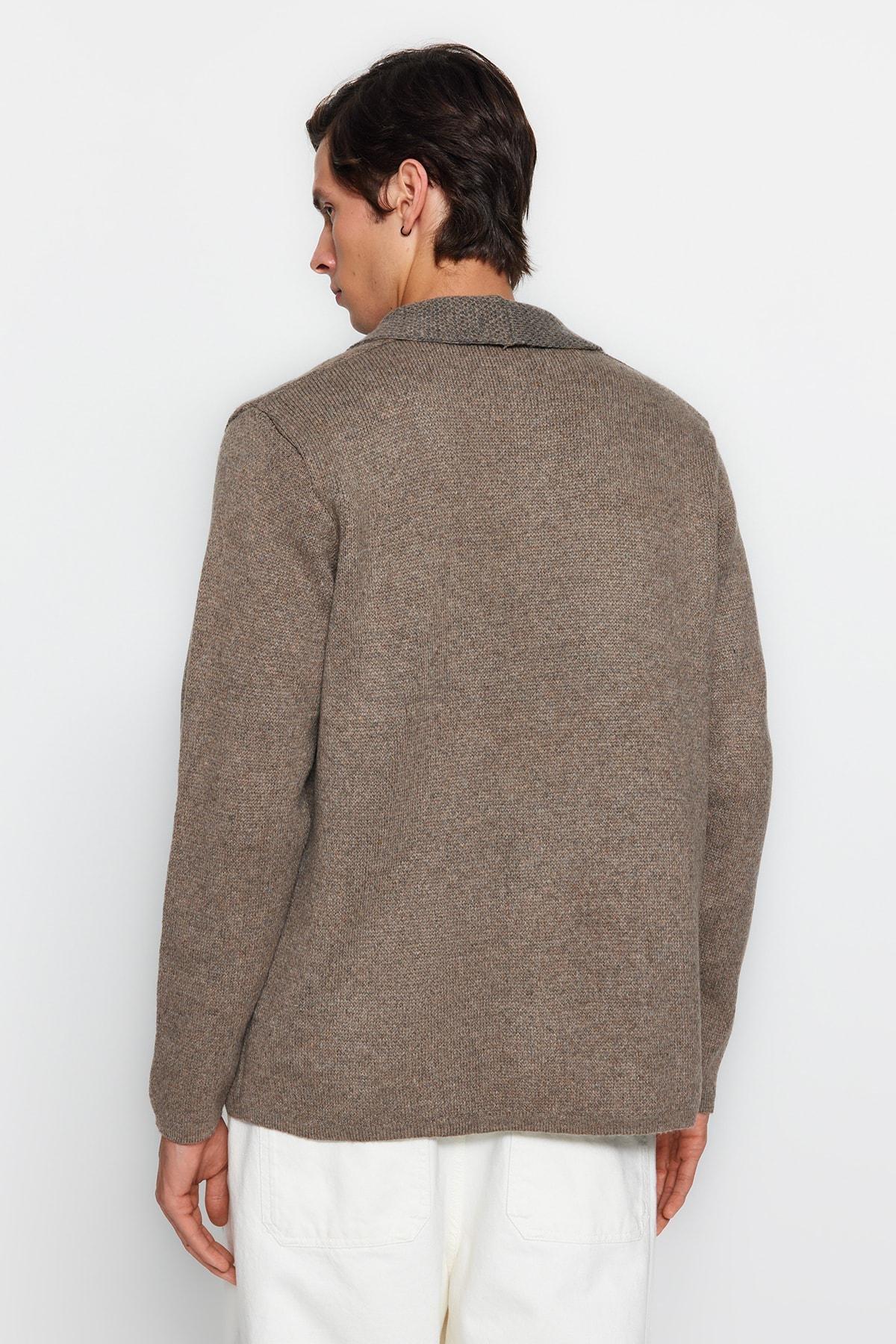 Brown Collared Knitted Cardigan, Mink, large image number 4
