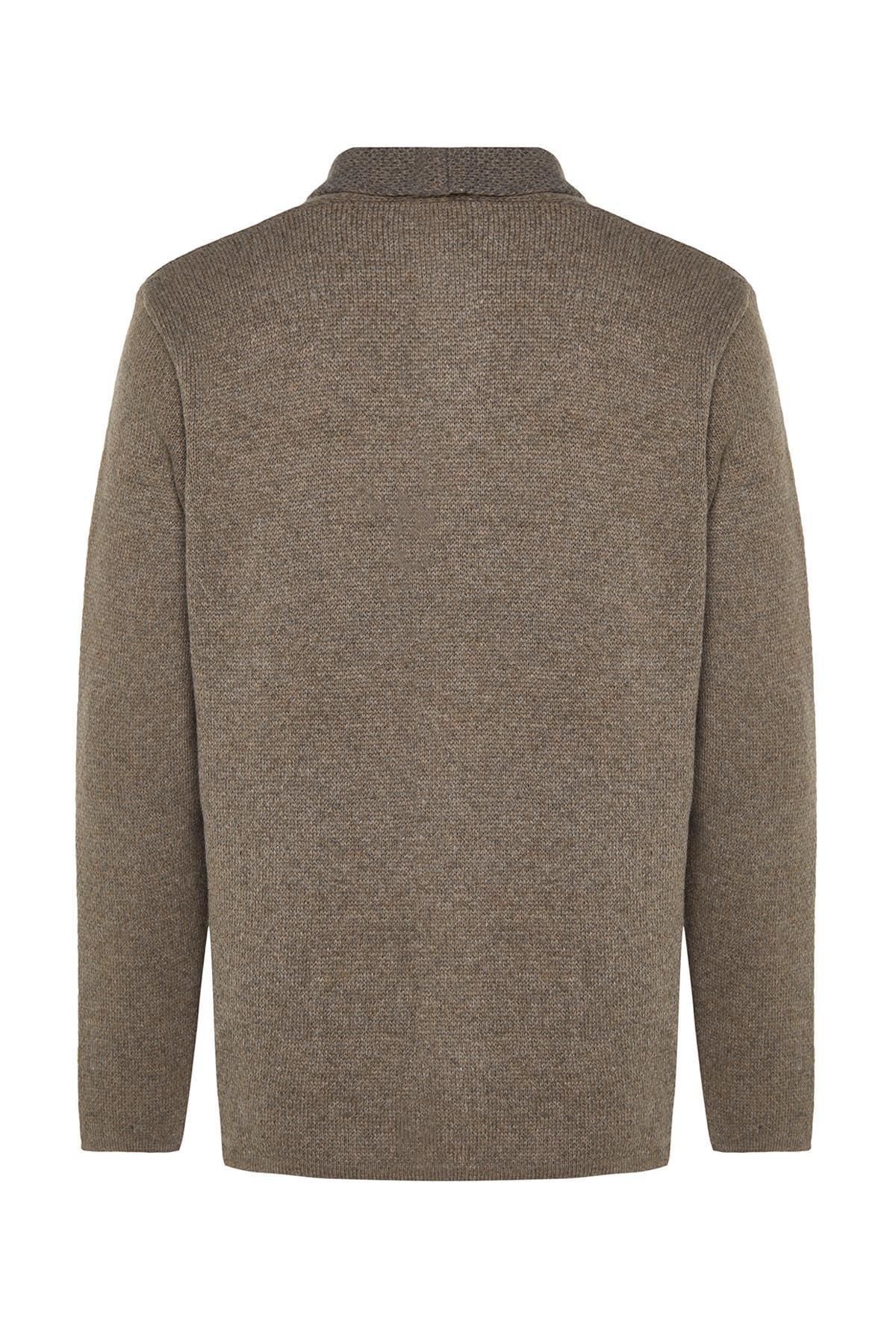 Brown Collared Knitted Cardigan, Mink, large image number 6